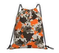 Lsjuee Zaino con coulisse Mimetico militare Grigio arancio. String Gym Bag Pull Cinch Sackpack per uomo Donna Sport Yoga Viaggi Nuoto