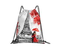 Lsjuee Zaino con coulisse Paris Tower Red Painting String Gym Bag Pull Cinch Sackpack per uomo Donna Sport Yoga Viaggi Nuoto Escursionismo