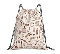 Lsjuee Zaino con coulisse Pentole Cucchiaio Cafe String Borsa da palestra Pull Cinch Sackpack per uomo Donna Sport Yoga Viaggi Nuoto