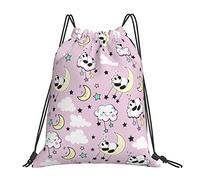 Lsjuee Zaino con coulisse Pink Panda Childish Animal Moon String Borsa da palestra Pull Cinch Sackpack per uomo Donna Sport Yoga Viaggi Nuoto