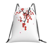 Lsjuee Zaino con coulisse Red Cherry Blossom Spring Japanese Art String Borsa da palestra Pull Cinch Sackpack per uomo Donna Sport Yoga Viaggi Nuoto