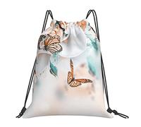Lsjuee Zaino con coulisse Rose Butterfly Flower Bloom String Borsa da palestra Pull Cinch Sackpack per uomo Donna Sport Yoga Viaggi Nuoto