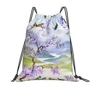 Lsjuee Zaino con coulisse Spring Bird Cherry Flower String Borsa da palestra Pull Cinch Sackpack per uomo Donna Sport Yoga Viaggi Nuoto