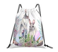 Lsjuee Zaino con coulisse Spring Easter Bunny Rabbit Cactus String Borsa da palestra Pull Cinch Sackpack per uomo Donna Sport Yoga Viaggi Nuoto