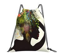 Lsjuee Zaino con coulisse Spring Flower Black Girl String Gym Bag Pull Cinch Sackpack per uomo Donna Sport Yoga Viaggi Nuoto