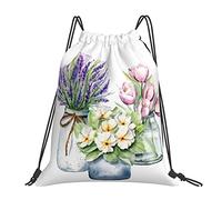 Lsjuee Zaino con coulisse Spring Flower Pot Rustic Lavender String Gym Bag Pull Cinch Sackpack per uomo Donna Sport Yoga Viaggi Nuoto