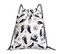 Lsjuee Zaino con coulisse Tarocchi in bianco e nero Magic Mystic Moon Hand String Gym Bag Pull Cinch Sackpack per uomo Donna Sport Yoga Viaggi Nuoto