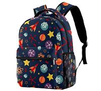 Lsjuee Zaino esterno per astronave Rocket Stars Planet Zaino per laptop e doppio portabottiglie per borse da scuola per adolescenti