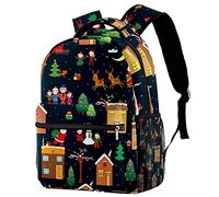 Lsjuee Zaino natalizio con motivo a casa sull'albero di Babbo Natale, scomparto per laptop e doppio portabottiglie per borse da scuola per adolescenti