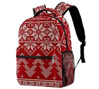 Lsjuee Zaino natalizio rosso lavorato a maglia per ragazzi e ragazze con spallacci regolabili, maniglia per il trasporto e doppie maniche per bottiglie