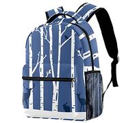 Lsjuee Zaino per cervi con uccelli e alberi della foresta innevata per ragazzi e ragazze con spallacci regolabili, maniglia per il trasporto e doppie maniche per bottiglie