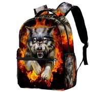 Lsjuee Zaino per laptop da lavoro Zaino per sport all'aria aperta Anger Wolf With Fire School Borsa a tracolla per ragazzo e ragazza