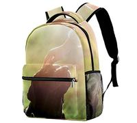 Lsjuee Zaino scolastico per ragazze e ragazzi con scomparto per laptop | Accarezzare la testa del cane alla luce del sole Stampa