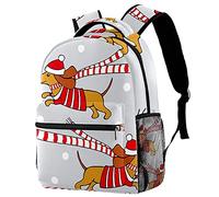 Lsjuee Zaino scolastico per ragazze e ragazzi con scomparto per laptop | Felice cane gemello con cappello Scraf Stampa grigia natalizia