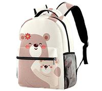 Lsjuee Zaino scolastico per ragazze e ragazzi con scomparto per laptop | Mamma orso che abbraccia la stampa della mamma del bambino