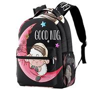 Lsjuee Zaino scolastico per ragazze e ragazzi con scomparto per laptop | Simpatica pecora che dorme con la stampa della luna