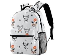 Lsjuee Zaino scolastico per ragazze e ragazzi con scomparto per laptop | Stampa del cane felice della linea nera