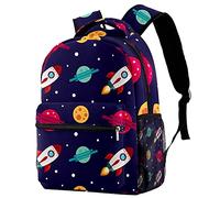 Lsjuee Zaino scolastico per ragazze e ragazzi con scomparto per laptop | Stampa del razzo dei pianeti dello spazio
