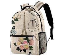 Lsjuee Zaino scolastico per ragazze e ragazzi con scomparto per laptop | Stampa della farfalla dei fiori della Torre Eiffel di Parigi