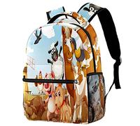 Lsjuee Zaino scolastico per ragazze e ragazzi con scomparto per laptop | Stampa selfie della fattoria degli animali