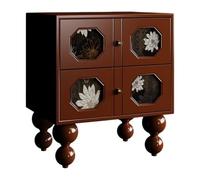 lskdnrufh Comodino a 4 ante con inserti floreali vintage, mobiletto in legno con gambe sferiche, mobile contenitore in stile orientale per camera(Brown,Small)