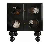 lskdnrufh Comodino a 4 ante con inserti floreali vintage, mobiletto in legno con gambe sferiche, mobile contenitore in stile orientale per camera(Black,Small)