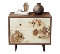 lskdnrufh Comodino in legno massello con cassetti con paesaggio cinese dipinto a mano, comodino Mid-Century