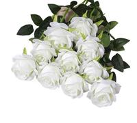 lskdnrufh Real Touch Pink Rose Bouquet - 10 Pcs Artificial Silk Roses with Stems, Fake Flower Arrangement for Home Decor, Wedding Centerpieces(White 2)