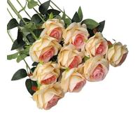 lskdnrufh Real Touch Pink Rose Bouquet - 10 Pcs Artificial Silk Roses with Stems, Fake Flower Arrangement for Home Decor, Wedding Centerpieces(Champagne pink)