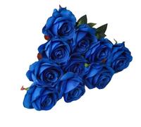 lskdnrufh Real Touch Pink Rose Bouquet - 10 Pcs Artificial Silk Roses with Stems, Fake Flower Arrangement for Home Decor, Wedding Centerpieces(Blue)