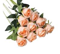 lskdnrufh Real Touch Pink Rose Bouquet - 10 Pcs Artificial Silk Roses with Stems, Fake Flower Arrangement for Home Decor, Wedding Centerpieces(Champagne 2)