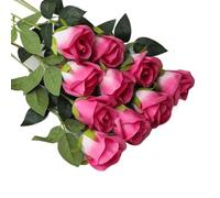 lskdnrufh Real Touch Pink Rose Bouquet - 10 Pcs Artificial Silk Roses with Stems, Fake Flower Arrangement for Home Decor, Wedding Centerpieces(Dark pink)