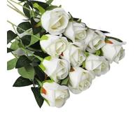 lskdnrufh Real Touch Pink Rose Bouquet - 10 Pcs Artificial Silk Roses with Stems, Fake Flower Arrangement for Home Decor, Wedding Centerpieces(White)