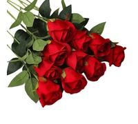lskdnrufh Real Touch Pink Rose Bouquet - 10 Pcs Artificial Silk Roses with Stems, Fake Flower Arrangement for Home Decor, Wedding Centerpieces(Red)
