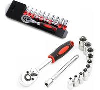 LSLANSOON Set di chiavi a bussola a cricchetto da 1/4", kit di attrezzi meccanici e prese con manico a cricchetto reversibile a sgancio rapido e barra di estensione, set da 12 pezzi