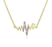 LSN282-283 - Collana con ciondolo a forma di cuore in argento Sterling S925, placcato oro, con cristalli austriaci, ciondolo a forma di cuore, collana con ciondolo a forma di cuore, regalo per San