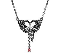 LSN381 LSN381 - Collana con ciondolo a forma di cuore, in argento Sterling S925, con ciondolo a forma di cuore e scheletro di Halloween, per donne e ragazze, con zirconia