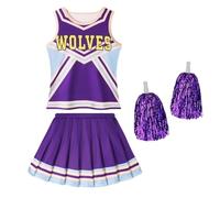 LSNNMU Cheerleader girocollo lettere gonna stampata fiori palle set ragazze festa di Natale stagione sportiva vestiti(Purple,110)