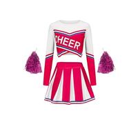 LSNNMU Cheerleading Gonna Set Carino Sport Bambini Pompon Prestazioni Ragazze Festa Vacanza Abbigliamento Ritorno a Scuola Stagione(Rose red,120)