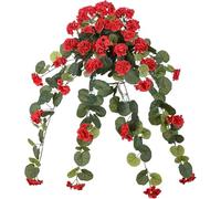 LSNNMU Fiori artificiali da appendere 2 pezzi di geranio rosso artificiale, piante rampicanti resistenti ai raggi UV con fiori seta for decorazioni da parete for giardino e casa