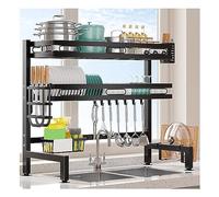 Lsoiup Scolapiatti sopra lavello 2 ripianio, adatto alla maggior parte dei lavelli, efficace asciugatura tramite drenaggio, grande scolapiatti da cucina con più cestelli e portautensili, nero