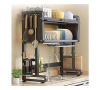 Lsoiup Scolapiatti sopra lavello con portautensili e portacoltelli, design trasparente 3 livelli con anta antipolvere e base stabile con ventosa, per un'organizzazione bancone cucina, nero