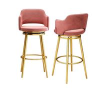 Lsoiup Set di 1/2/3/4 sgabelli da bar alti for isola cucina, sedia da bar moderna imbottita, sgabelli girevoli con schienale e gambe in metallo dorato, rosa(2PCS,Height 75cm)