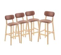 Lsoiup Sgabelli da bar ad altezza bancone in pelle PU set di 1/2/3/4, sedia da bar imbottita con gambe in legno, sgabelli da bancone moderni con schienale for isola cucina(Brown-4PCS,Height 63cm)