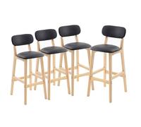 Lsoiup Sgabelli da bar ad altezza bancone in pelle PU set di 1/2/3/4, sedia da bar imbottita con gambe in legno, sgabelli da bancone moderni con schienale for isola cucina(Black-4PCS,Height 73cm)