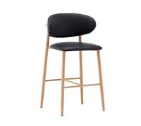 Lsoiup Sgabelli da bar Contrasedia con il retro, Schienale ergonomico, Cuoio sintetico, gambe di legno, sgabelli per Isola della cucina, Assemblaggio facile, nero(Wood Legs,1PC - Height 65cm)