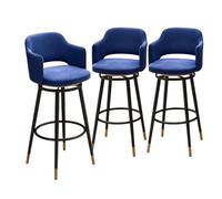 Lsoiup Sgabelli da bar girevoli Set da 1/2/3/4, sedie da bar girevoli in velluto con schienale for bancone da cucina, isola, stile rustico, fattoria, blu(3PCS,Height 75cm)