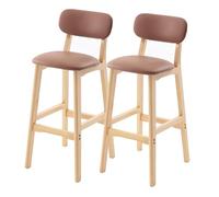 Lsoiup Sgabelli da bar imbottiti con schienale, set di 1/2/3/4, sgabelli da bar moderni ad altezza bancone for isola cucina, gambe in legno con poggiapiedi, sedile in pelle PU(Brown-2PCS,Height 73cm)