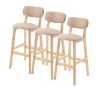 Lsoiup Sgabelli da bar imbottiti con schienale, set di 1/2/3/4, sgabelli da bar moderni ad altezza bancone for isola cucina, gambe in legno con poggiapiedi, sedile in pelle PU(Khaki-3PCS,Height 53cm)
