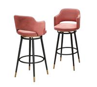 Lsoiup Sgabelli da bar Set di 1/2/3/4, sedie da bar girevoli con schienale e gambe in metallo dorato, sgabelli moderni imbottiti in velluto for isola cucina, sala da pranzo, rosa(2PCS,Height 65cm)